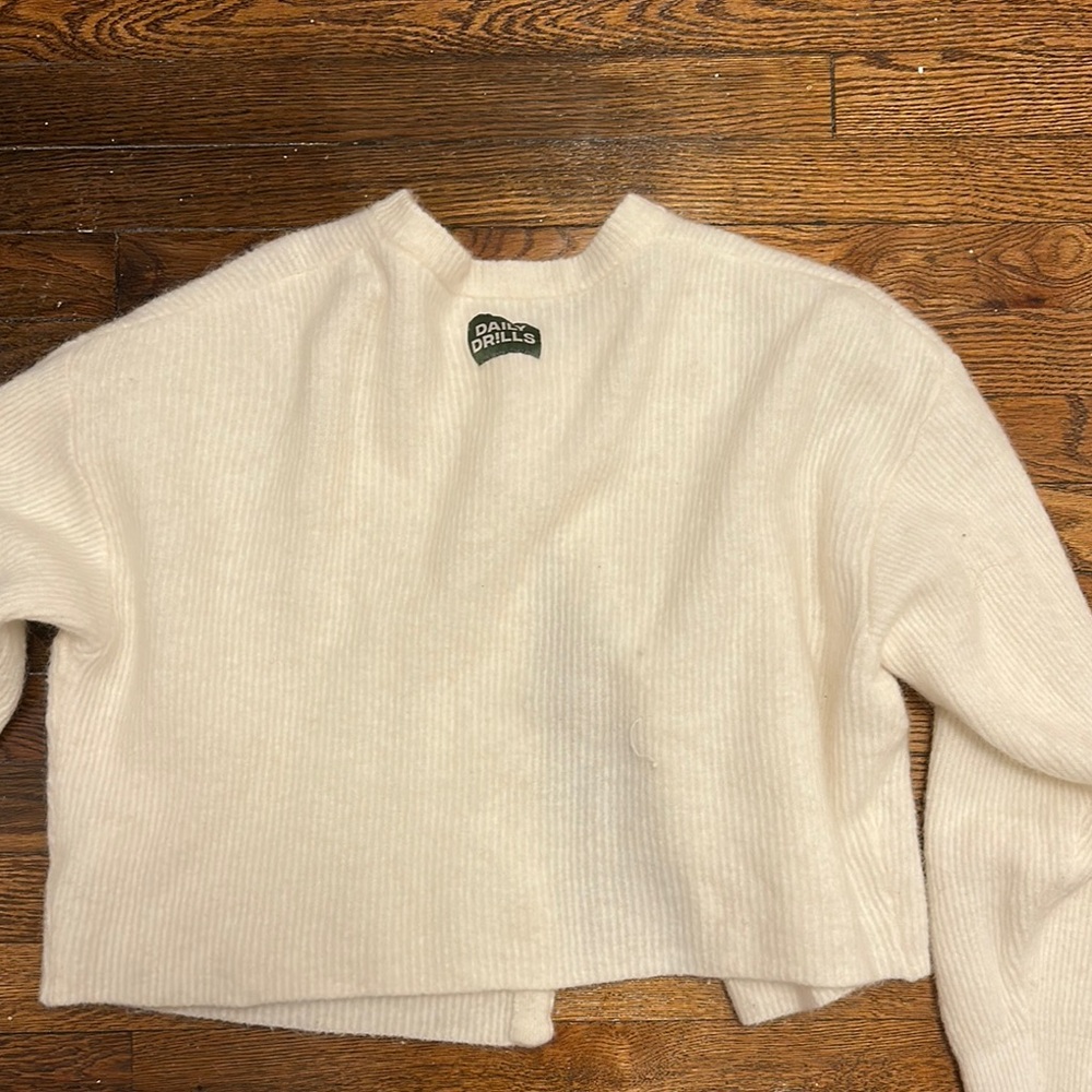 Daily Drills  Cream Ribbed One Button Sweater